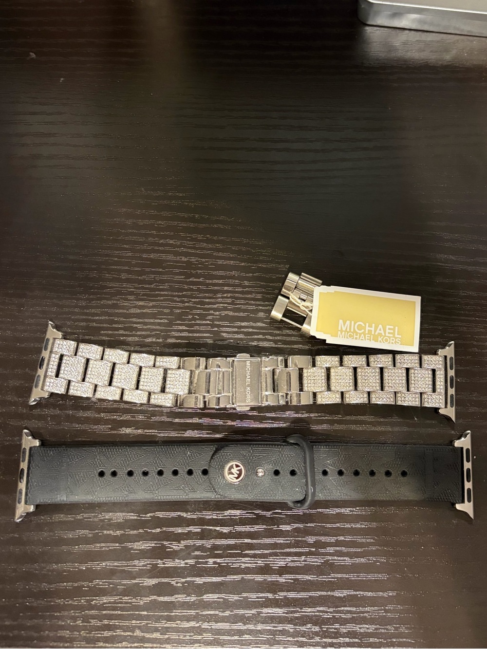 Michael Kors Silver Crystal and Black Silicone Apple Watch Bands